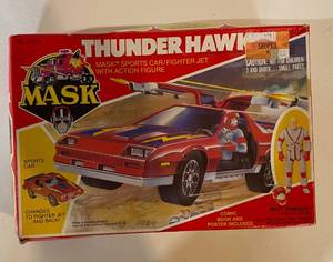 lot 1 image: Thunder Hawk Mask Sports Car  Fighter Jet with Action Figure With Box - Vintage Toy