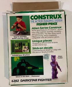 lot 5 image: Vintage 1985 Fisher Price Construx Alien Series Darkstar Fighter Action Set 6202 in Box
