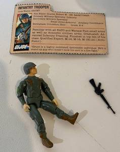 lot 57 image: GI Joe Grunt with weapon and filecard 1982 Vintage Toy