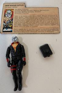 lot 55 image: GI Joe Destro V1 with backpack and filecard 1983 Vintage Toy