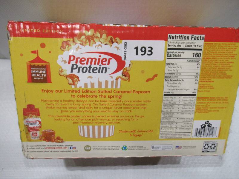 lot 193 image: NEW Case of Premier Protein 30g High Protein Shake, Salted Caramel Popcorn 11 fl. oz., 15 pk