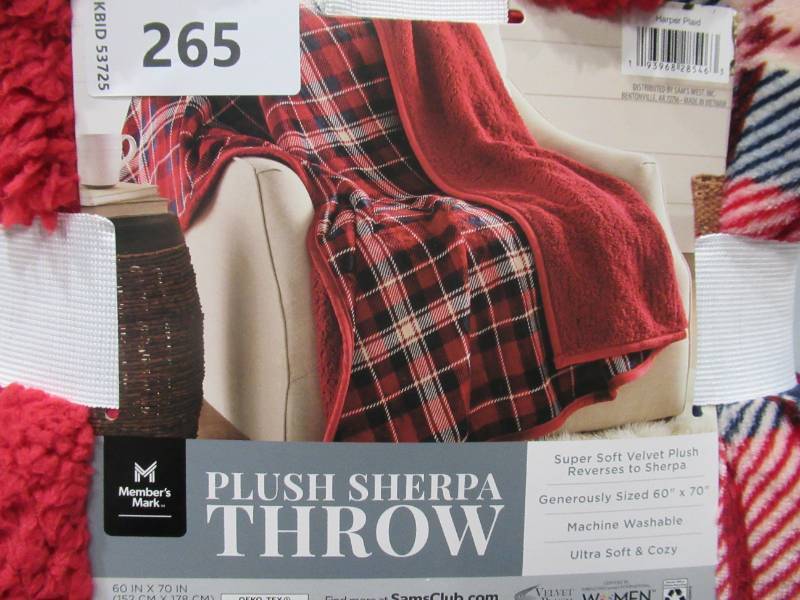 lot 265 image: NEW Members Mark Plush Sherpa Reverse Throw, 60 x 70 - Red Plaid