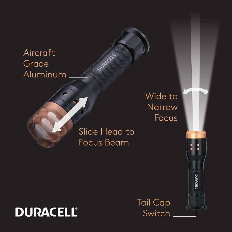 lot 205 image: NEW Duracell 550 Lumen Aluminum Focusing Flashlight - Ultra-Light and Easy to Carry Design with 3 Modes and 3-AAA Batteries Included