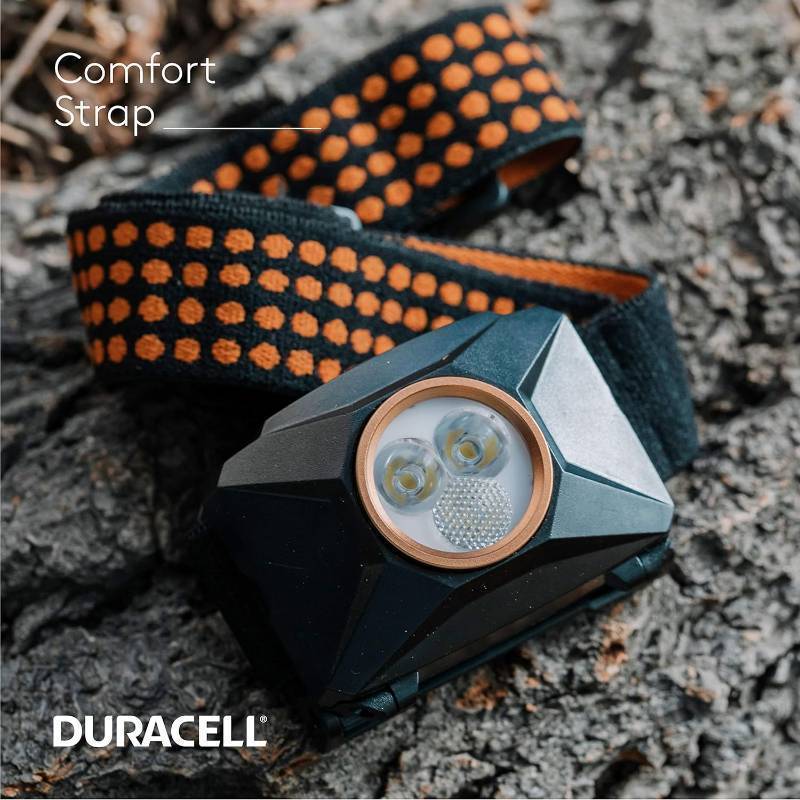 lot 210 image: NEW  Duracell 200 Lumen LED Headlamp - Comfortable and Ultra-Strong Design with 3 Modes and 3-AAA Batteries Included