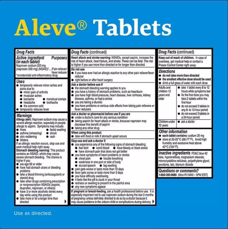 lot 220 image: NEW Aleve Pain Reliever Tablets, 220 mg Naproxen Sodium, Soft-Grip Arthritis Cap, 320 ct.