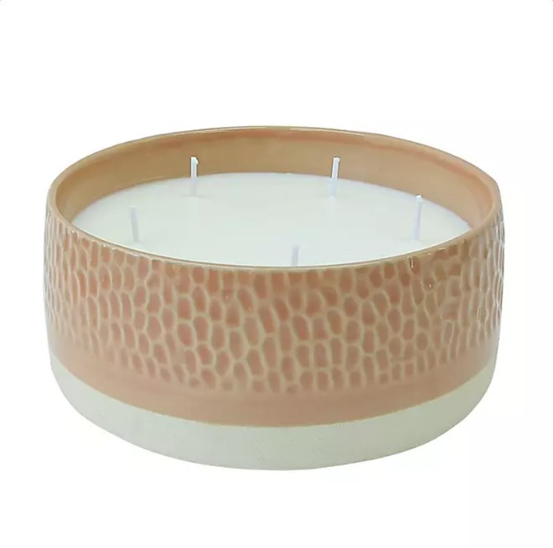 lot 230 image: NEW Ceramic Wax-Filled Scented Candle with 5 Wicks, 29 oz.- Rosewater Hibiscus Terra Cotta