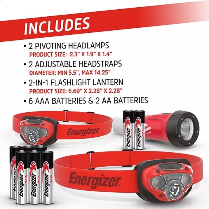 lot 235 image: NEW Energizer Storm Prep Light Combo Kit, 2 LED Headlamps  LED Flashlight  Batteries
