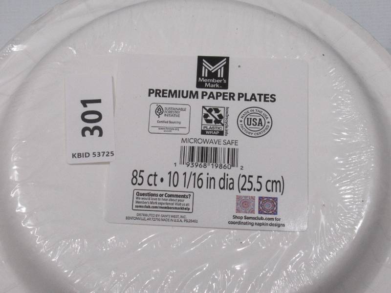 lot 301 image: NEW 2 Pack of Members Mark Medallion Mix Premium Paper Plates, 10 (85 Count per Pack)
