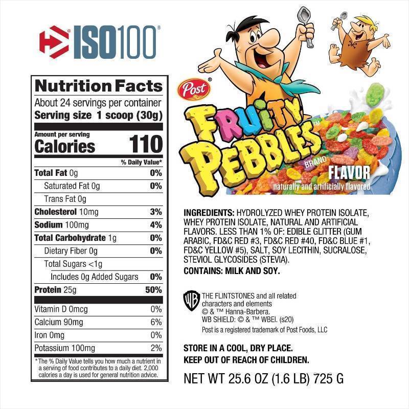 lot 317 image: NEW Dymatize ISO100 Hydrolyzed 100 Whey Protein Isolate Fruity Pebbles (1.6 Lbs.  24 Servings)
