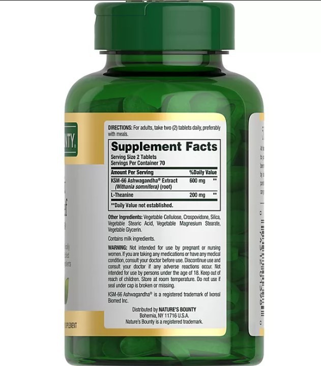 lot 335 image: NEW Natures Bounty Anxiety & Stress Relief Ashwagandha KSM-66 Supplement Tablets 140 ct.