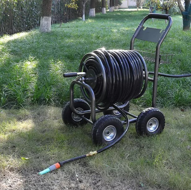 lot 135 image: NEW Members Mark Garden Hose Reel Cart with Steel Basket