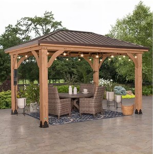 lot 114 image: Backyard Discovery 14 x 10 Cordova Gazebo with Electric (Light Brown)