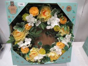 lot 145 image: NEW Members Mark Spring 26 Inch Floral Wreath for Indoor and Covered Outdoor Use