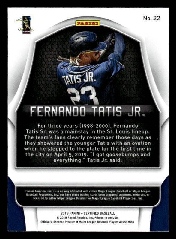 lot 36 image: 2019 Certified Fernando Tatis Jr. Rookie #22