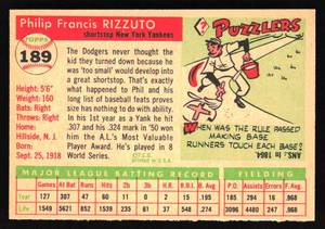 lot 2 image: 1955 Topps Phil Rizzuto #189 - NM