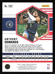 lot 18 image: 2020 Mosaic Anthony Edwards Rookie Card #252