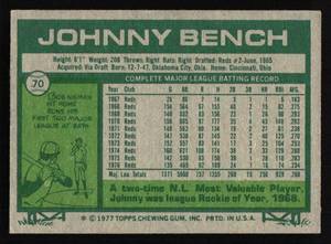 lot 33 image: 1977 Topps Johnny Bench #70