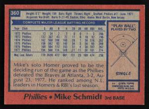 lot 34 image: 1978 Topps Mike Schmidt #360