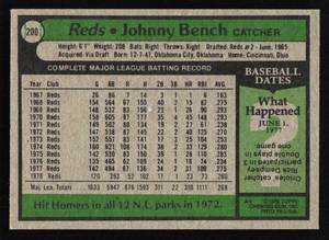 lot 40 image: 1979 Topps Johnny Bench #200