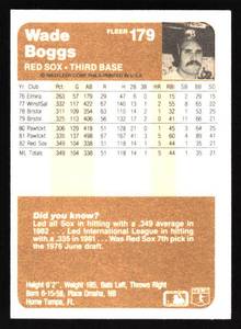 lot 46 image: 1983 Fleer Wade Boggs Rookie Card #179
