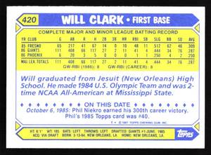 lot 50 image: 1987 Topps Tiffany Will Clark Rookie Card #420