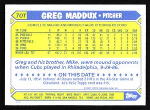 lot 51 image: 1987 Topps Traded Greg Maddux Rookie Card #70T