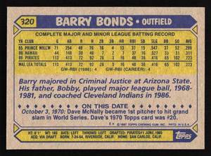 lot 52 image: 1987 Topps Barry Bonds Rookie Card #320