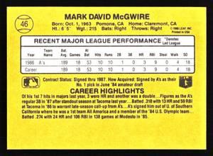 lot 53 image: 1987 Donruss Mark McGwire Rated Rookie #46