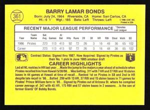lot 54 image: 1987 Donruss Barry Bonds Rookie Card #361