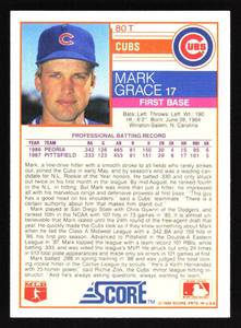 lot 55 image: 1988 Score Rookie & Traded Mark Grace Rookie Card #80T