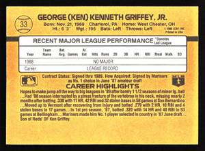 lot 57 image: 1989 Donruss Rated Rookie Ken Griffey Jr. #33