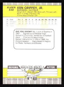 lot 58 image: 1989 Fleer Ken Griffey Jr. Rookie Card #548