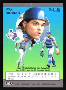 lot 63 image: 1991 Ultra Update Ivan Rodriguez Rookie Card #U-58