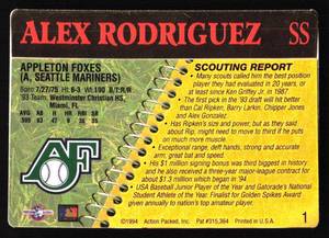 lot 70 image: 1994 Action Packed ML Alex Rodriguez Rookie Card #1