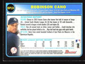 lot 76 image: 2003 Bowman Draft Gold Robinson Cano Rookie Card #BDP124