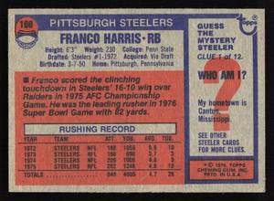lot 84 image: 1976 Topps Franco Harris #100