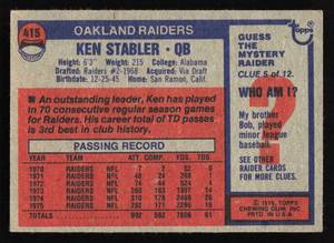 lot 86 image: 1976 Topps Ken Stabler #415