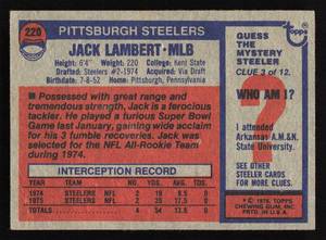 lot 89 image: 1976 Topps Jack Lambert Rookie Card #220