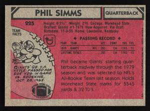 lot 103 image: 1980 Topps Phil Simms Rookie Card #225