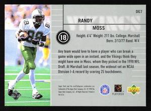 lot 111 image: 1998 Upper Deck Define The Game Randy Moss Rookie Card #DG7