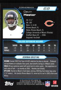 lot 117 image: 2006 Bowman Chrome Devin Hester Rookie Card #68