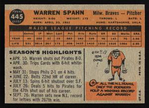 lot 3 image: 1960 Topps Warren Spahn #445 - Near Mint 