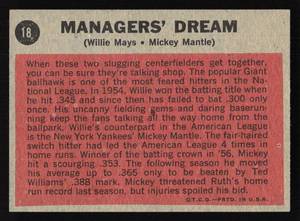 lot 5 image: 1962 Topps Managers Dream Mickey Mantle - Willie Mays #18 - Very Clean HIgh Grade