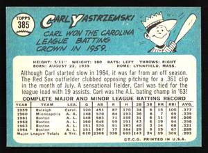 lot 7 image: 1965 Topps Carl Yastrzemski #385 - LOOKS AWESOME