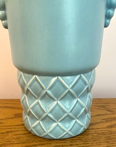 lot 9 image: Vintage Redwing Pottery Robin Egg Blue Quilted Double Handled Vase