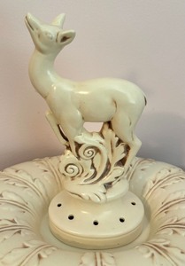lot 18 image: Vintage Redwing Pottery Leaping Deer Two Part Floral Frog Floral Frog