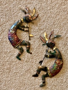 lot 68 image: Pair of Kokopelli Wall Art Rainbird Priests