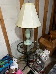 lot 357 image: Glass and Wrought Iron Side table with Table Lamp