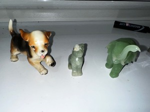 lot 391 image: Jade Carved Elephant and Cat and Vintage Ceramic Puppy