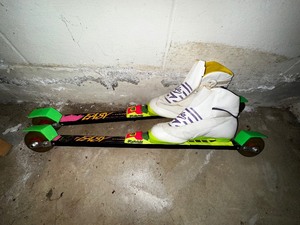 lot 268 image: Pair of Rottetella Nordic Roller Skis with Size 12  Cross Country Ski Boots